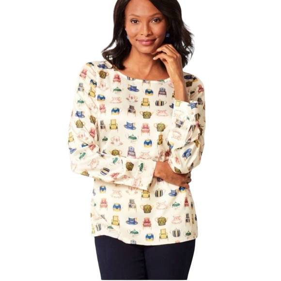 Talbots Tea Party Silky Blouse - Picture 1 of 7